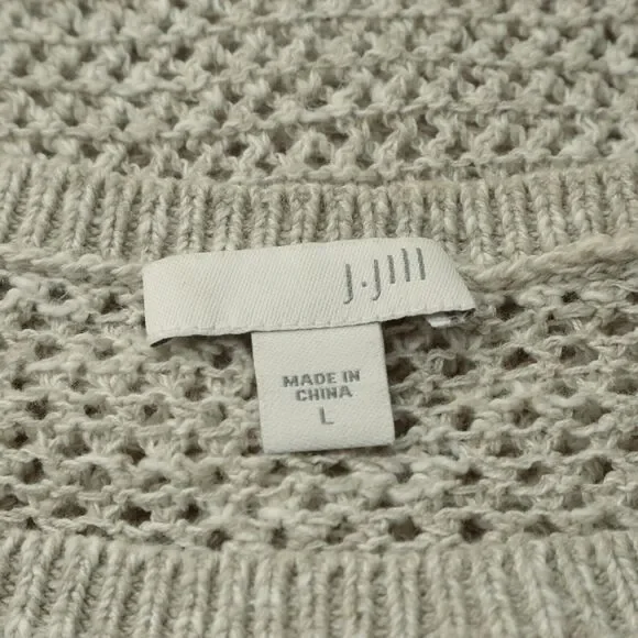 J Jill Size L Linen Blend Open Knit Sweater 3/4 Sleeve Pullover Cream - Picture 8 of 9
